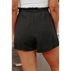 Black Paperbag Waist Drawstring Linen Blend Casual Shorts Black Paperbag Waist Drawstring Linen Blend Casual Shorts