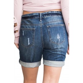 Dark Blue Denim Distressed Boyfriend Short Dark Blue Denim Distressed Boyfriend Short