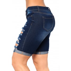 Dark Blue Denim Ripped Bermuda Shorts Dark Blue Denim Ripped Bermuda Shorts