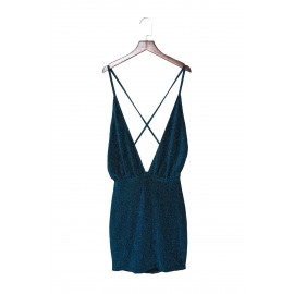 Metallic Deep V Neck Crisscross Backless Bodycon Mini Dress Metallic Deep V Neck Crisscross Backless Bodycon Mini Dress